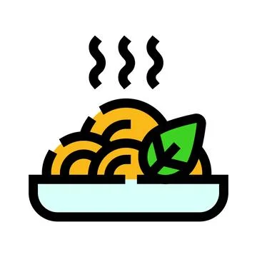 Hot pasta dish with basil leaf icon Stock Illustration
