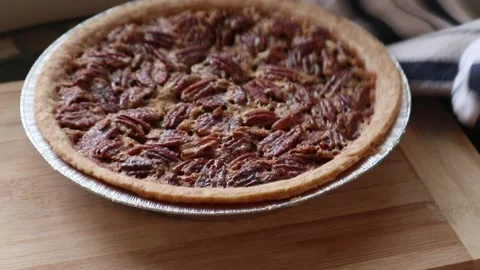 Hot Pecan Pie Chess Pie Corn Syrup Roasted Nuts Fresh Pie Real Time Motion Stock-Footage 145874708