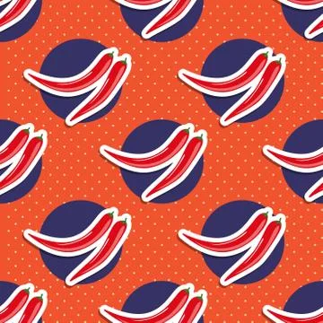 Hot pepper pattern. seamless texture with ripe red peppers Stock Illustration