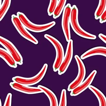 Hot pepper pattern. seamless texture with ripe red peppers Stock Illustration