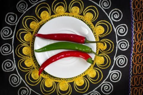 Hot pepper on a plate. 写真素材