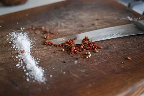 Hot pepper spice stands in the kitchen Stock Photos