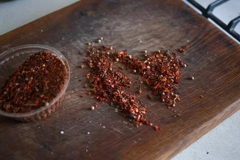 Hot pepper spice stands in the kitchen Stock Photos