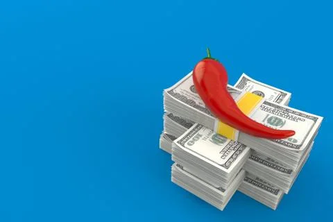 Hot pepper on stack of money Stock Illustration