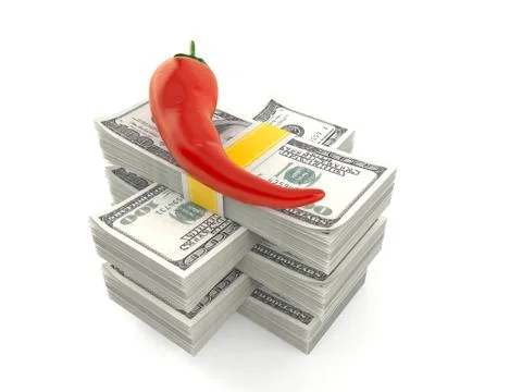 Hot pepper on stack of money 스톡 일러스트