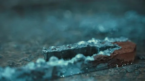 The hot piece of metal cools down after heating, close-up Stock Footage 226331265
