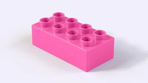 Hot Pink Plastic Building Block Isolated on White Background Illustrazione stock