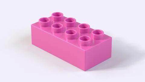 Hot Pink Plastic Construction Brick Block Isolated on White Background Stock Illustration