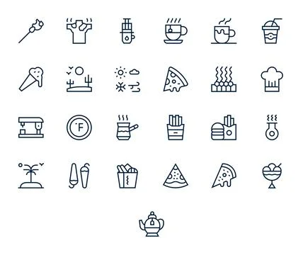 Hot PIXEL Perfect Vector Set with 25 64x64 Regular Line Icons Stock Illustration