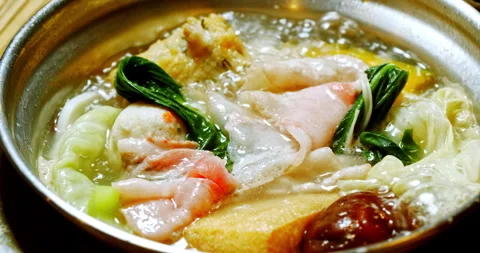 Hot pot dish with fresh vegetables and tofu Stock Footage 328442599
