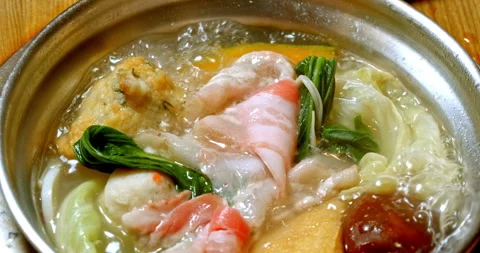 Hot pot dish with fresh vegetables and tofu Stock Footage 328442687