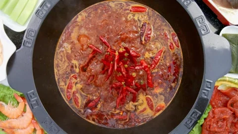 Hot Pot Feast with Beef and Vegetables 4K Stock-Footage 346395823