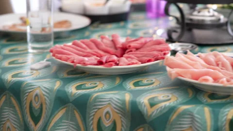 Hot pot, raw meat ready to be served Stock Footage 260115827