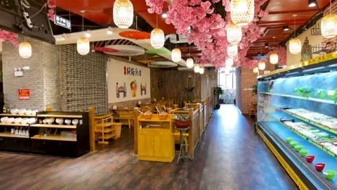 Hot pot restaurant, restaurant interior design decoration Stock Footage 155961320