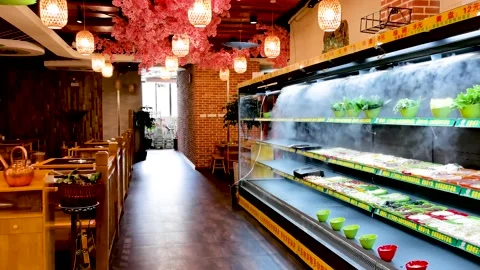 Hot pot restaurant, restaurant interior design decoration Stock Footage 155961357