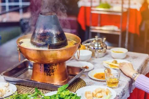 Hot pot on the table Stock Photos