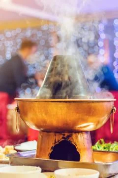 Hot pot on the table Stock Photos