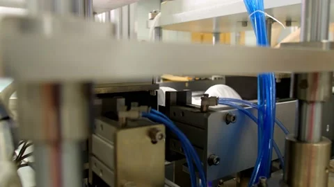 Hot press makes protective respirators of non-woven material Stock Footage 147662521