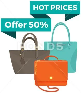 Hot Price Sale Poster With Womens Bag. Discount, Special Offers