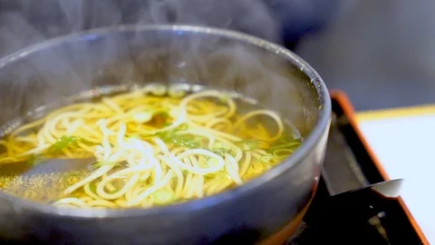 Hot ramen in fish soup Stock Footage 105044047