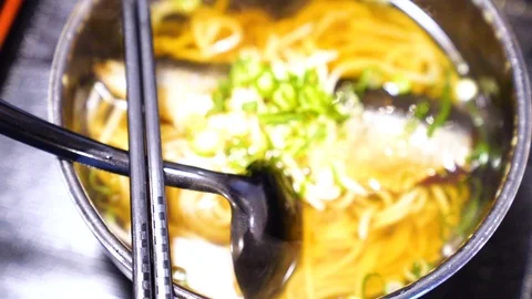 Hot ramen in fish soup Stock Footage 105044285