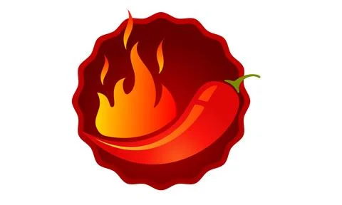Hot red chilli pepper with fire. Vector emblem jalapeno or chilli pepper. Stock Illustration