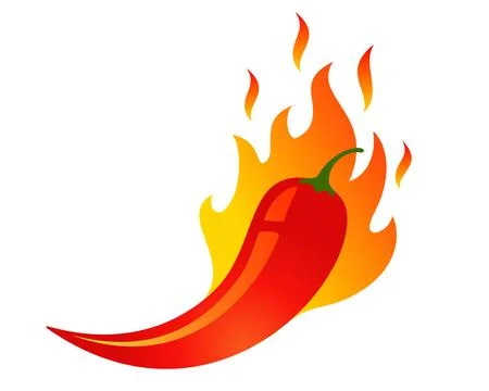 Hot red chilli pepper with fire. Vector emblem jalapeno or chilli pepper fo.. Stock-Illustration