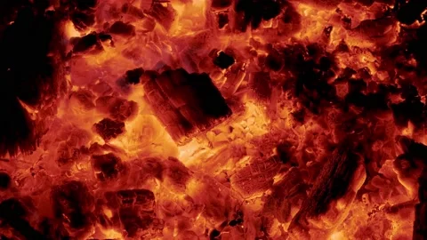 Hot red coals from a campfire Stock Footage 152846507