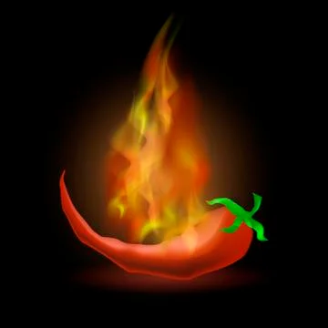Hot Red Fresh Pepper with Fire Flame イラスト素材