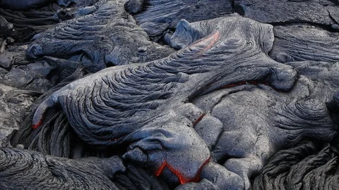 Hot Red Lava Flow Stock Footage 91055185