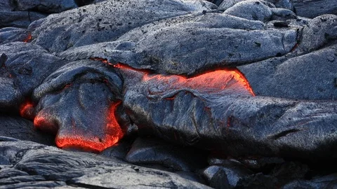 Hot Red Lava Flow Stock Footage 91055326