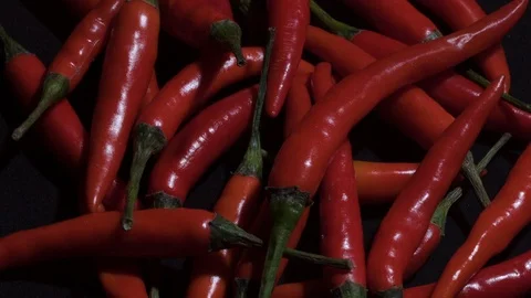 Hot red pepper rotates on a red background Stock Footage 104143890