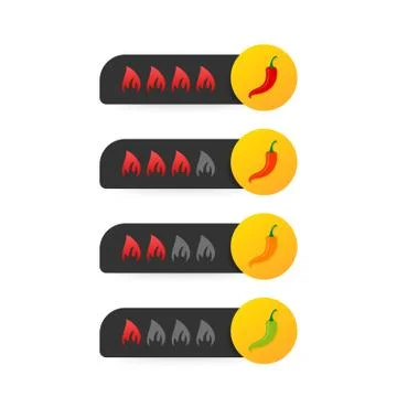 Hot red pepper strength scale indicator with mild, medium, hot and hell posit Stock Illustration