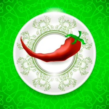 Hot Red Pepper on White Plate Stock Illustration