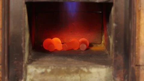 Hot rivets in a gas forge. Stock Footage 136194558