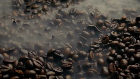Hot Roasted Coffee Beans Steaming Stock-Footage 91600135