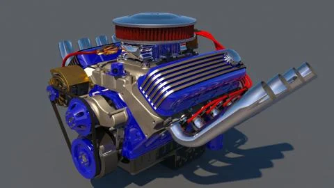 Hot rod engine. 3D render Illustrazione stock