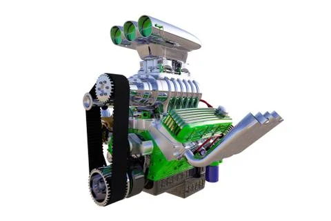 Hot rod engine isolated. 3D render Stock Illustration