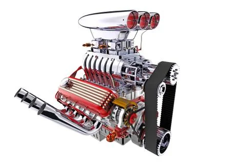 Hot rod engine isolated. 3D render Stock Illustration