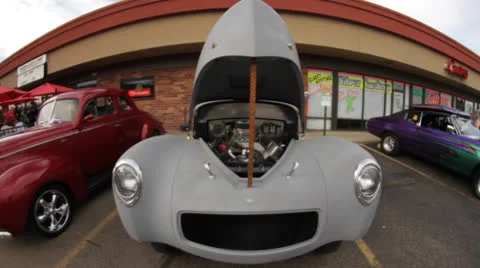 Hot Rod Front View Hood Up Stock Footage 25240785