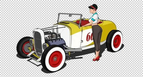 Hot Rod Roadster And Girl Stock Illustration