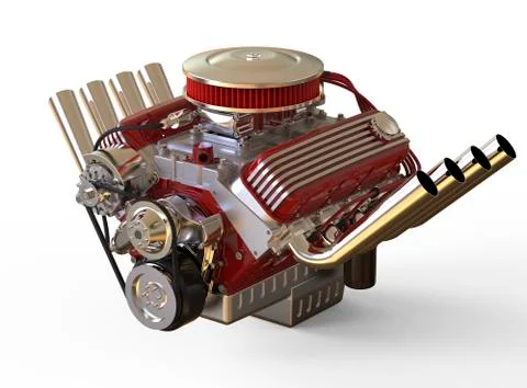 Hot rod V8 Engine 3D render Stock Illustration