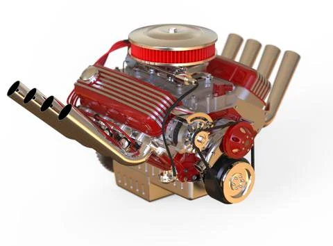 Hot rod V8 Engine 3D render Illustrazione stock