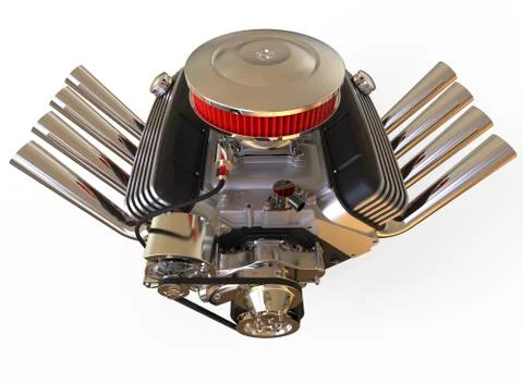 Hot rod V8 Engine 3D render Stock Illustration