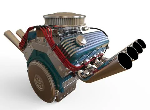 Hot rod V8 Engine 3D render 스톡 일러스트
