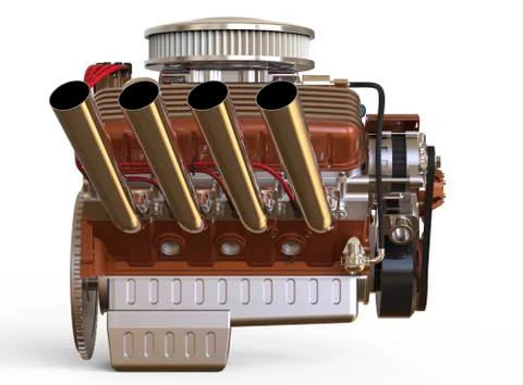 Hot rod V8 Engine 3D render Stock Illustration