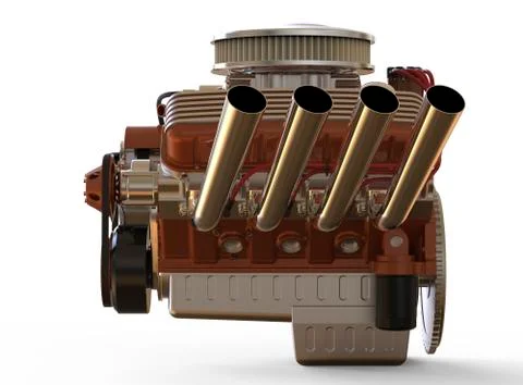 Hot rod V8 Engine 3D render Illustrazione stock