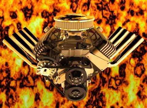 Hot rod V8 Engine 3D render Stock Illustration