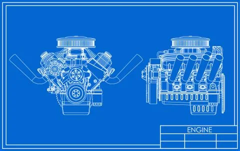 Hot rod V8 Engine drawing Illustrazione stock