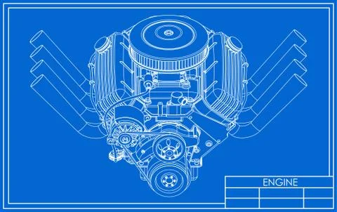 Hot rod V8 Engine drawing Stock-Illustration